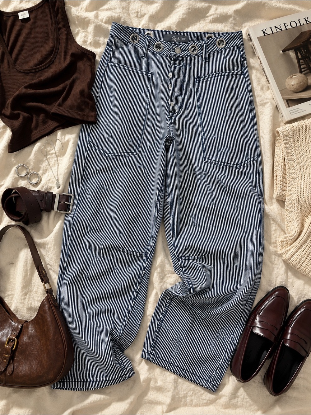 Women's Straight Stripe Jeans in Blue